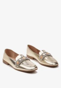 Złote Mokasyny z Cyrkoniami i Perełkami na Klamerce Sybilla