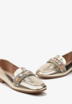 Złote Mokasyny z Cyrkoniami i Perełkami na Klamerce Sybilla