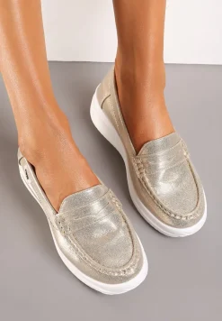 Złote Mokasyny z Ekozamszu na Platformie Ozdobione Paseczkiem Adrancia