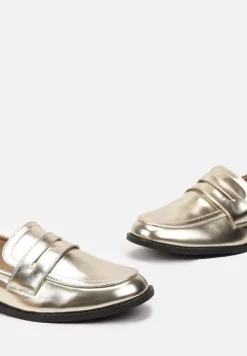 Złote Mokasyny z Eleganckim Paseczkiem z Wycięciem z Przodu Bianaba