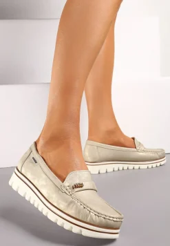 Złote Mokasyny z Wkładką ze Skóry Naturalnej Buildesa