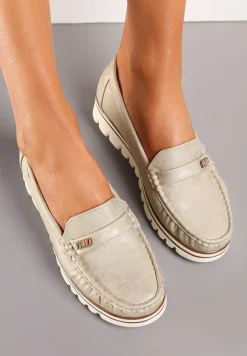 Złote Mokasyny z Wkładką ze Skóry Naturalnej Buildesa
