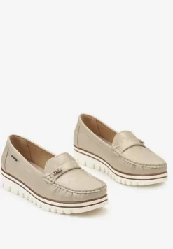 Złote Mokasyny z Wkładką ze Skóry Naturalnej Buildesa