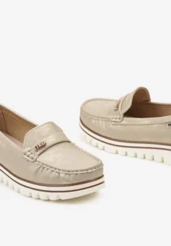 Złote Mokasyny z Wkładką ze Skóry Naturalnej Buildesa