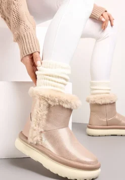 Złote Śniegowce za Kostkę z Futerkiem na Platformie Daxolina