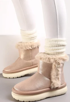 Złote Śniegowce za Kostkę z Futerkiem na Platformie Daxolina