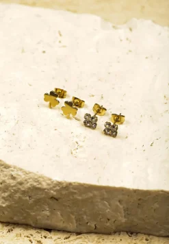 Złote 2-Pack Kolczyki Koniczynki Sztyfty Vikaselle