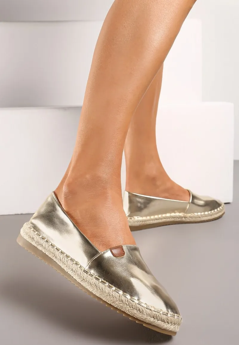Złote Płaskie Casualowe Espadryle w Stylu Boho Lephea