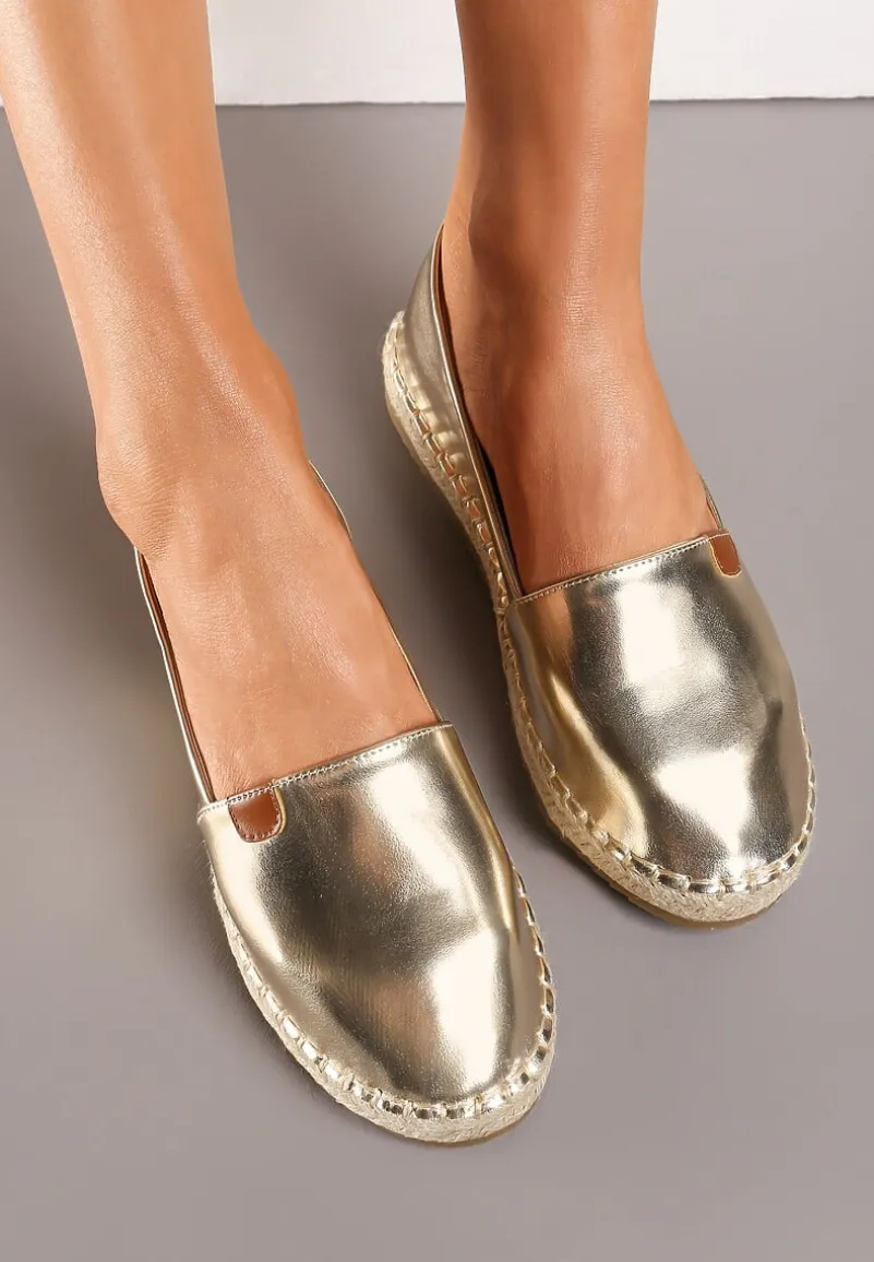 Złote Płaskie Casualowe Espadryle w Stylu Boho Lephea
