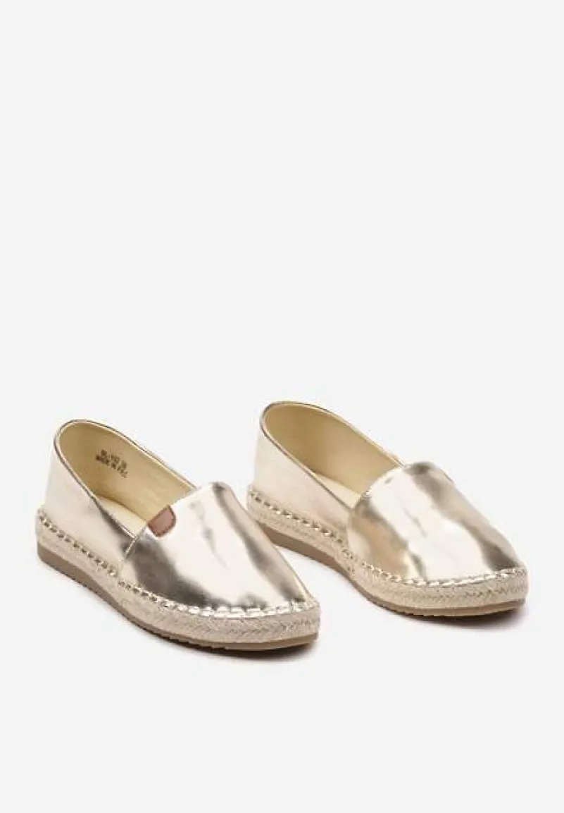 Złote Płaskie Casualowe Espadryle w Stylu Boho Lephea