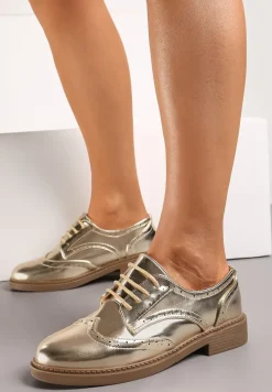 Złote Półbuty przed Kostkę z Wiązaniem Noevil