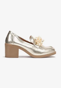 Złote Półbuty z Kryształkami na Słupku Poanix