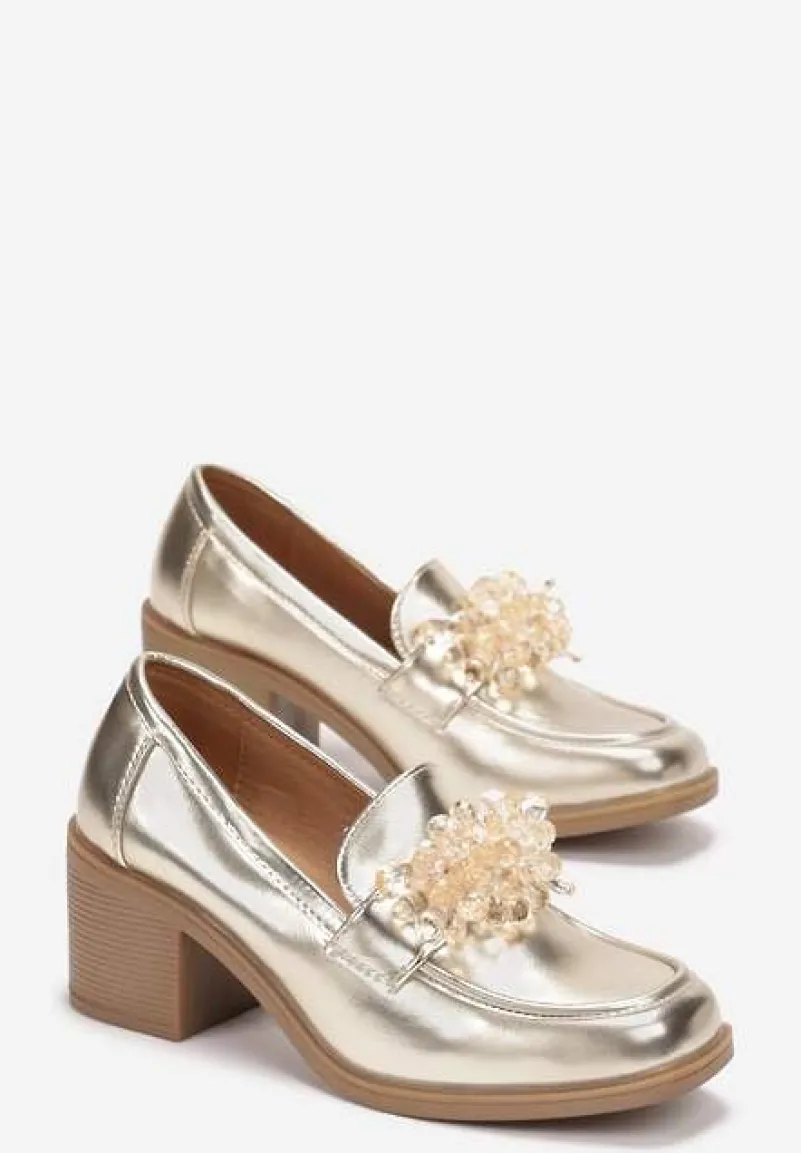 Złote Półbuty z Kryształkami na Słupku Poanix