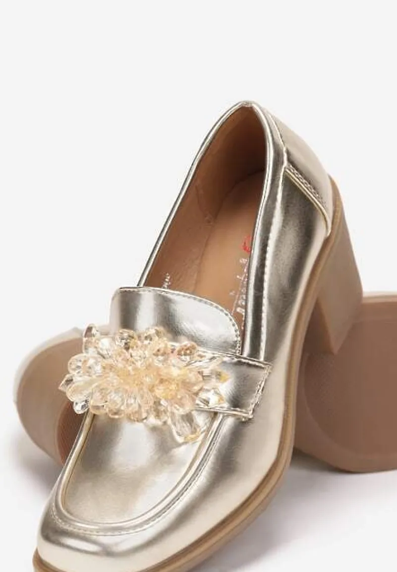 Złote Półbuty z Kryształkami na Słupku Poanix