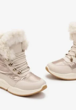 Złote Pikowane Botki z Futerkiem i Błyszczącym Wykończeniem Vorellia