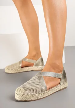 Złote Plecione Espadryle z Ozdobnymi Paskami Morithia