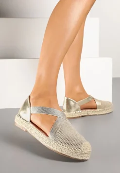 Złote Plecione Espadryle z Ozdobnymi Paskami Morithia