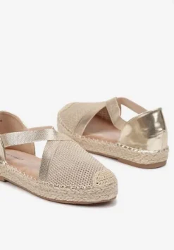 Złote Plecione Espadryle z Ozdobnymi Paskami Morithia