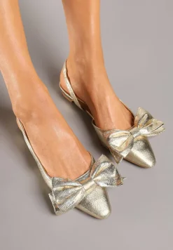 Złote Sandały Bez Pięty z Kokardą Nolretia