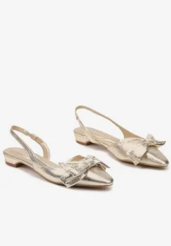Złote Sandały Bez Pięty z Kokardą Nolretia