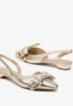 Złote Sandały Bez Pięty z Kokardą Nolretia