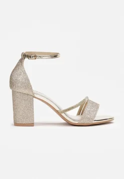 Złote Sandały Brokatowe na Słupku w Cyrkonie Tola