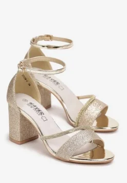 Złote Sandały Brokatowe na Słupku w Cyrkonie Tola