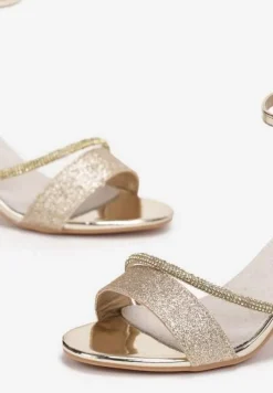 Złote Sandały Brokatowe na Słupku w Cyrkonie Tola