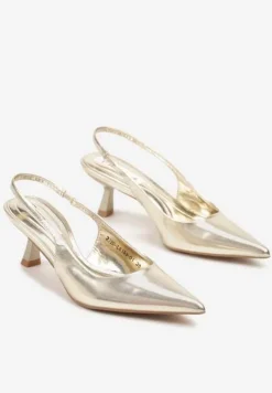 Złote Sandały na Obcasie Typu Kaczuszka Bez Pięty Sallinna