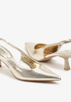 Złote Sandały na Obcasie Typu Kaczuszka Bez Pięty Sallinna