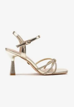 Złote Sandały na Stożku Vices z Cyrkoniami Tirnellis