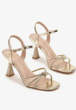 Złote Sandały na Stożku Vices z Cyrkoniami Tirnellis
