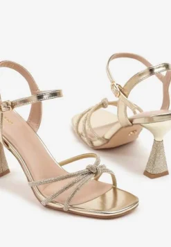 Złote Sandały na Stożku Vices z Cyrkoniami Tirnellis