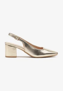 Złote Sandały na Słupku Typu Slingback Felvania