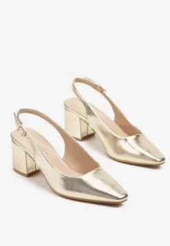 Złote Sandały na Słupku Typu Slingback Felvania