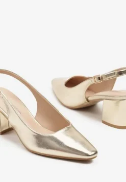 Złote Sandały na Słupku Typu Slingback Felvania