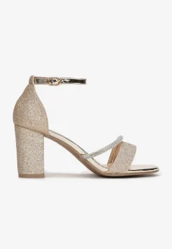 Złote Sandały na Słupku z Paskiem z Cyrkonii Leshil