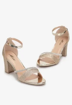 Złote Sandały na Słupku z Paskiem z Cyrkonii Leshil