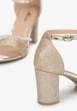 Złote Sandały na Słupku z Paskiem z Cyrkonii Leshil