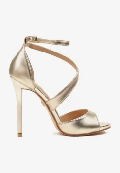 Złote Sandały na Szpilce Vices Ozdobione Paskami Sarariae