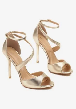 Złote Sandały na Szpilce Vices Ozdobione Paskami Sarariae