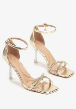 Złote Sandały na Szpilce Vices Ozdobione Paskami Dorotina