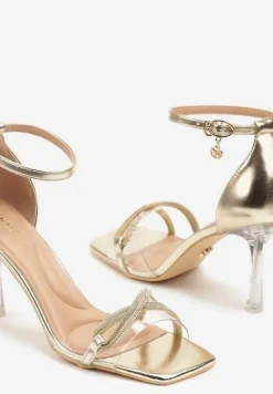 Złote Sandały na Szpilce Vices Ozdobione Paskami Dorotina