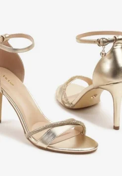 Złote Sandały na Szpilce Vices Ozdobione Paskiem z Cyrkonii Linarunia