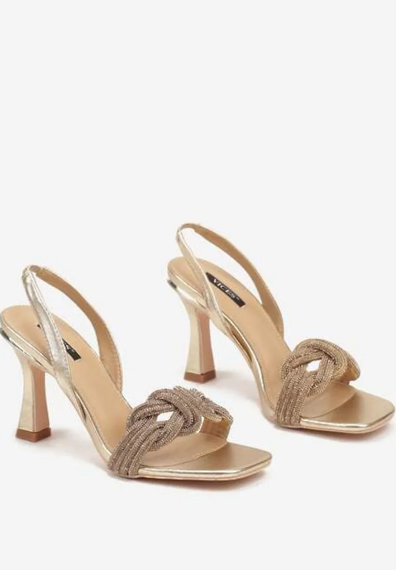 Złote Sandały na Szpilce z Cyrkoniowymi Paskami Sinadel