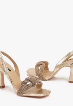 Złote Sandały na Szpilce z Cyrkoniowymi Paskami Sinadel