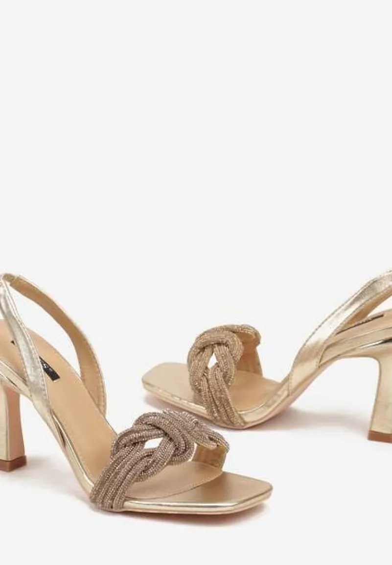 Złote Sandały na Szpilce z Cyrkoniowymi Paskami Sinadel