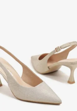 Złote Sandały Slingback na Klepsydrze Zdobione Brokatem Reolina