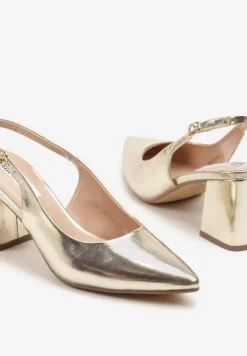 Złote Sandały Slingback na Słupkowym Obcasie Tenella