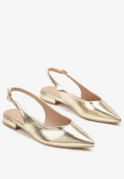 Złote Sandały Slingback Vices z Wkładką ze Skóry Naturalnej Lisanilis